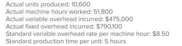 <strong>Sigmo Company, which uses a standard cost system, budgeted $800,000 of fixed overhead when 50,000 machine hours were anticipated.Other data for the period were: Sigmo's variable-overhead efficiency variance is:</strong> A)$10,200U. B)$10,200F. C)$15,300U. D)$15,300F. E)None of the answers is correct.