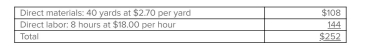 Maki, Inc.manufactures a product that has the following standard costs: The following information pertains to July: Direct material purchased: 42,500 yards at $2.78 per yard, or $118,150 Direct material used: 36,000 yards Direct labor: 7,500 hours at $18.30 per hour, or $137,250 Actual completed production: 1,050 units Use the information to compute the following variances: Required: Calculate the direct-material price and quantity variances, and the direct-labor rate and efficiency variances.Indicate whether each variance is favorable or unfavorable.