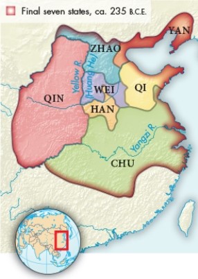 <strong>According to the map The Warring States, 403-221 B.C.E., what advantage did regions such as Qin or Chu have over Han or Wei? </strong> A) They had more direct access to major rivers. B) They had more direct access to the East China Sea. C) Their relatively similar size reduced the possibility of political fragmentation. D) Their ease of expansion gave them access to more resources.