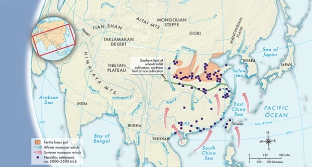 <strong>According to Map 4.1, The Geography of Historical China, the Neolithic settlements along which river may have experienced problems with flooding due to the increased probability of silt accumulation at the bottom of the river? </strong> A) The Yalu River B) The Ganges River C) The Yangzi River D) The Yellow River