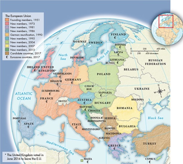<strong>According to Map 32.4, The European Union, 2017, what do the candidate countries of the European Union have in common? </strong> A) They were all once members of the Ottoman Empire. B) They were among the first countries conquered by Hitler's armies during World War II. C) They were all once members of the Austro-Hungarian Empire. D) They were among the few countries that stayed neutral during both world wars.