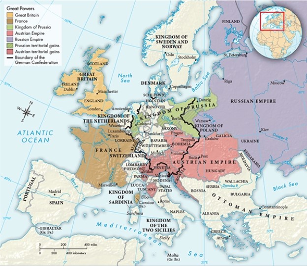 <strong>According to Map 24.1, Europe in 1815, Austria became the largest kingdom within the German Confederation after the Congress of Vienna awarded it territory. This territory later became part of which country? </strong> A) Hungary B) Bohemia C) Bosnia D) Italy