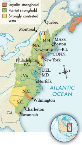 <strong>According to the map Loyalist Strength in the Colonies, ca. 1774-1776, Britain had reason to believe their southern strategy during the American Revolution would be successful due to which of the following? </strong> A) The contested territory was significantly larger in size. B) The southern colonies were close to their colonial holdings in the Caribbean. C) Western Virginia and North Carolina had mountainous terrain. D) A larger number of Loyalists lived in the southern colonies.