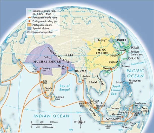 <strong>According to Map 21.3, East Asia, ca. 1600, what likely attracted the so-called Japanese pirates to the east coast of Asia? </strong> A) It was close in proximity to the trade routes of the East Indies. B) It provided easy access to Spanish territorial claims. C) The coastline was home to a major and profitable Portuguese trade route. D) Taiwan was a major base of operations for wealthy Spanish traders.