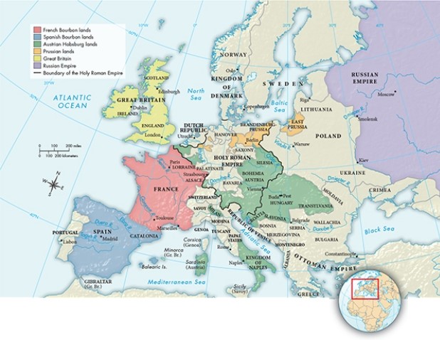 <strong>Based on Map 18.3, Europe After the Peace of Utrecht, 1715, which territory remained the most stable in terms of territory retained or expanded between the end of the Thirty Years' War and the War of the Spanish Succession? </strong> A) Prussia B) France C) Spain D) Austria