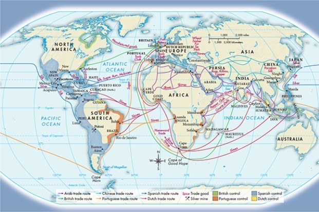 <strong>According to Map 16.3, Seaborne Trading Empires in the Sixteenth and Seventeenth Centuries, inspection of Spanish and Portuguese trade routes reveals which of the following? </strong> A) The majority of Spanish and Portuguese trade routes ran through Mesoamerica. B) Spanish and Portuguese trade across the Atlantic Ocean relied heavily upon manufactured goods. C) Trade in sugar and slaves was closely interconnected for both the Spanish and Portuguese. D) The ports of northern Europe were an important part of both Spanish and Portuguese trade.