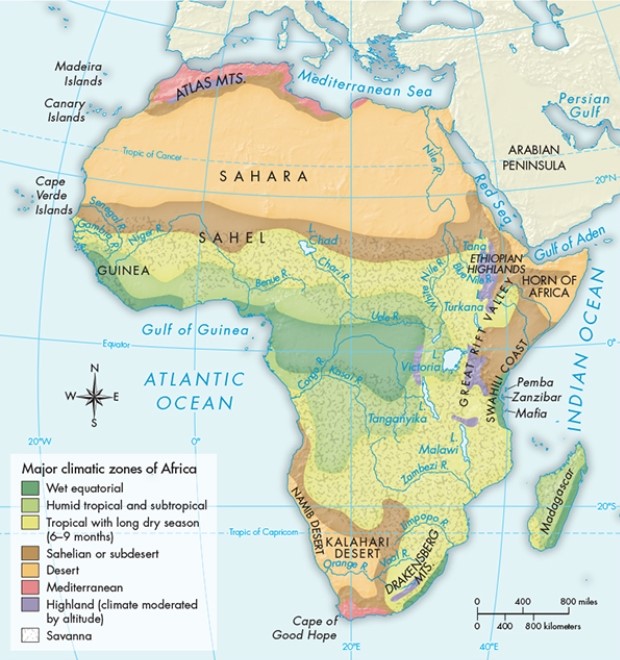 <strong>According to Map 10.1, The Geography of Africa, which major river runs nearest to the equator? </strong> A) The Congo B) The Niger C) The Nile D) The Zambezi