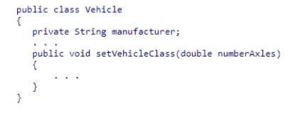 Consider the following code snippet: If a Motorcycle class is created as a subclass of the Vehicle class, which of the following statements is correct? A.A Motorcycle object inherits and can directly use both the instance variable manufacturer and the method setVehicleClass. B.A Motorcycle object inherits and can directly use the instance variable manufacturer but not the method setVehicleClass. C.A Motorcycle object inherits but cannot directly use either the instance variable manufacturer or the method setVehicleClass. D.A Motorcycle object inherits and can directly use the method setVehicleClass but cannot directly use the instance variable manufacturer.