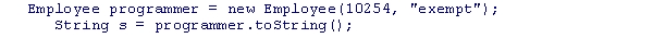 Consider the following code snippet: Assume that the Employee class has not implemented its own toString() method.What value will s contain when this code is executed?