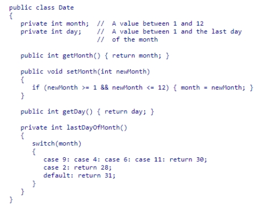 <strong>Consider the partial Date class below which represents a day of the year. What type of method is getMonth? </strong> A)mutator B)constructor C)accessor D)immutable