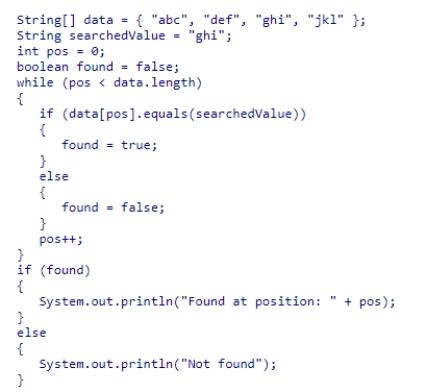 What (if anything) is wrong with the following code snippet, which searches for the searchedValue variable in the array data?