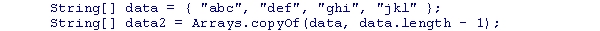 Consider the following code snippet in Java 6 or later: What does the last element of data2 contain?