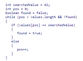 Consider the code snippet below: When the loop finishes what does the value of the boolean variable found indicate?