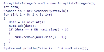 Consider the following code snippet: What is the output of the given code snippet if the user enters 1,2,0,0,1 as the input?