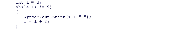 <strong>What is the output of the code snippet given below? </strong> A)no output B)0 2 4 6 8 C)10 12 14 16 18 ….(infinite loop) D)0 2 4 6 8 10 12 14 ….(infinite loop)
