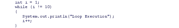 <strong>How many times does the code snippet given below display Loop Execution? </strong> A)infinite times B)8 times C)9 times D)10 times