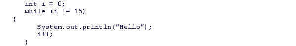 <strong>How many times does the code snippet below display Hello? </strong> A)infinite times B)14 times C)15 times D)16 times