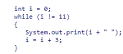 <strong>What is the output of the code snippet given below? </strong> A)No output B)0 3 6 9 12 15 18 C)0 1 3 5 7 9 D)0 3 6 9 ….(infinite loop)