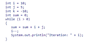 <strong>When hand-tracing the loop in the code snippet below, which variables are important to evaluate? </strong> A)the variables i and j only B)the variables i and sum C)the variables i, j, and k D)Tthe variables j and k only