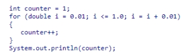 <strong>What is the output of the following code snippet? </strong> A)100 B)49.50 C)60.5 D)10