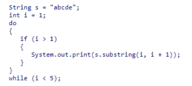 <strong>What is the output of the code snippet given below? </strong> A)no output B)no output (infinite loop) C)abcde D)bcde