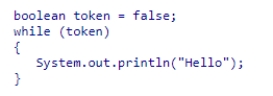 <strong>What will be the output of the following code snippet? </strong> A)Hello will be displayed infinitely many times. B)There will be no output as the code snippet will not compile. C)There will be no output after successful compilation. D)Hello will be displayed only once.