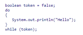 <strong>What will be the output of the following code snippet? </strong> A)Hello will be displayed infinitely many times. B)There will be no output as the code snippet will not compile. C)There will be no output after successful compilation. D)Hello will be displayed only once.