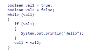 <strong>What is the outcome of the following code snippet? </strong> A)No output will be displayed because of a compilation error. B)Hello will be displayed only once. C)Hello will be displayed infinite times. D)No output will be displayed even after successful compilation of the code snippet.