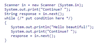 Which of the following conditions can be added to the code below so it will loop until the user enters no or NO?