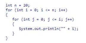 What is the first and last value of i to be displayed by the following code snippet?