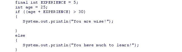 <strong>What is the output of the following code snippet? </strong> A)There is no output due to compilation errors. B)You are wise! C)You have much to learn! D)You are wise! You have much to learn!