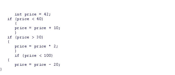 <strong>What is the value of the price variable after the following code snippet is executed? </strong> A)42 B)52 C)84 D)64