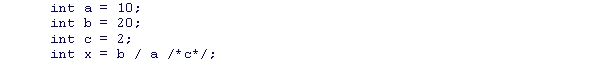 <strong>What will be the value stored in the variable x after the execution of the following code snippet? </strong> A)1 B)2 C)4 D)The code has a syntax error