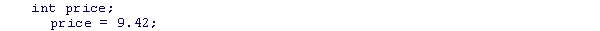<strong>What is wrong with the following code snippet? </strong> A)The price variable is never initialized. B)The data type for the price variable is not specified. C)The price variable is never assigned a value. D)The price variable is assigned a decimal value.