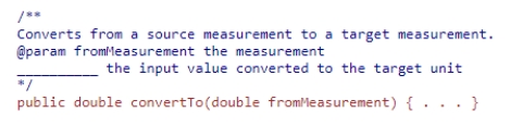Consider the following method comment and method header: Fill in the blank.