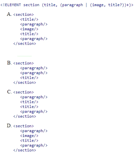 Given the following DTD expression, which section element is valid?