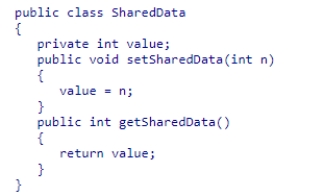 Examine the SharedData class shown below.Suppose two threads are created so that each has access to the same SharedData object.Thread one calls setSharedData eight times with values 1...8 respectively, sleeping for 30 milliseconds between calls.Thread two calls getSharedData eight times, also sleeping for 30 milliseconds between calls.Suppose thread two receives values 1, 2, 3, 4, 5, 6, 7, 8 respectively on its calls.Should we expect the same values for each program run? A.Yes, because the sleep times are equal in between calls. B.Yes, because that's the same order used by thread one to set the values. C.No, because thread one may not set the data as 1,2,3,4,5,6,7,8 respectively. D.No, because a race condition may result in a