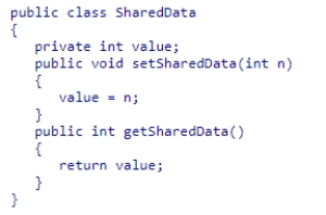 Examine the SharedData class shown below.Suppose two threads are created so that each has access to the same SharedData object.Thread one calls setSharedData ten times with values 1...10 respectively, sleeping for a random number of milliseconds between calls.Thread two calls getSharedData eight times, also sleeping for a random number of milliseconds between calls.Which of the following could be the last two values received by thread two? A.8, 10 B.10, 9 C.10, 8 D.8, 7