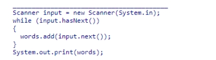 Select an appropriate declaration to complete the following code segment, which is designed to read strings from standard input and display them in increasing alphabetical order, excluding any duplicates.   A.LinkedList<String> words = new LinkedList<>(); B.Set<String> words = new TreeSet<>(); C.Set<String> words = new Set<>(); D.Set<String> words = new HashSet<>();<div style=padding-top: 35px> 