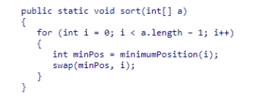 Consider the sort method shown below for selection sort: Suppose we modify the call to the swap method call to read swap(i, minPos).What would be the result? A.An exception would occur. B.The sort would produce incorrect results. C.The sort would produce correct results. D.The sort would work, but sort backwards.