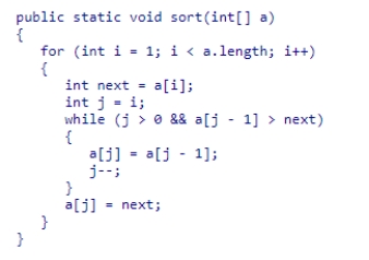 Consider the following code snippet: What sort algorithm is used in this code? A.quicksort B.insertion sort C.merge sort D.selection sort