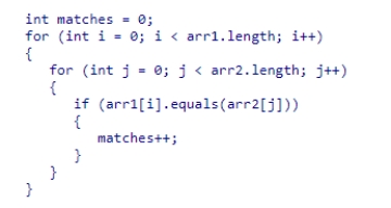 A portion of your program includes the loops shown in the code snippet below to examine the elements of two arrays, arr1 and arr2, both of length n: What can you conclude about the running time of this section of code? A.Its running time will be O(log (n)). B.Its running time will be O(n). C.Its running time will be O(n log (n)). D.Its running time will be O(n2).