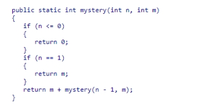 Consider the following recursive code snippet: } Identify the terminating condition(s) of method mystery? A.n <= 0 B.n > 0 C.n == 1 D.n <= 0 or n == 1