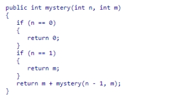 Consider the following recursive code snippet: What value is returned from a call to mystery(3,6)? A.18 B.3 C.6 D.729