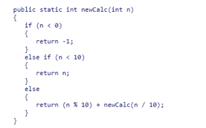Given the following code snippet: What value will be returned when this code is executed with a call to newCalc(5)? A.2.5 B.5.5 C.5 D.2