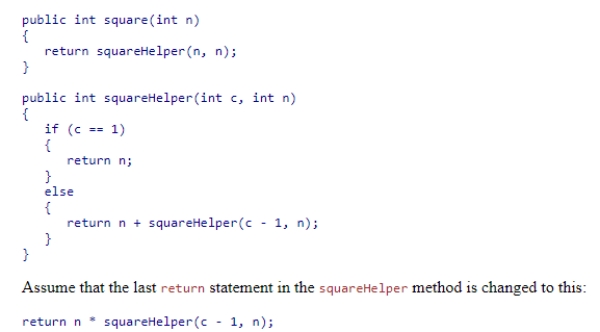 Consider the square method shown below that takes a non-negative int argument. What would a call to square(4) return? A.256 B.4 C.16 D.64