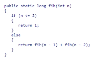 Consider the fib method from the textbook shown below: Computing the 7th fibonacci number, fib(7), recursively computes fib(6), fib(5), and fib(4) ___ times respectively. A.6, 5, and 4 B.3, 2, and 1 C.1, 2, and 3 D.4, 5, and 6
