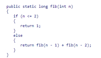 Consider the recursive version of the fib method from the textbook shown below: How many total recursive calls (not counting the original call) to fib will be made from the original call of fib(6)? A.14 B.12 C.6 D.20