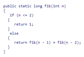 Consider the recursive version of the fib method from the textbook shown below: How many total recursive calls (not counting the original call) to fib will be made from the original call of fib(7)? A.12 B.32 C.24 D.30