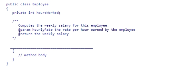Suppose you are developing a payroll application that computes and displays weekly paycheck amounts for various employees.As a result of the design phase, the partial Employee class below is developed.Select the method header that best completes the class, according to the method comments.